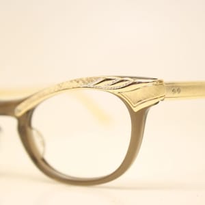 Unused Brown Gold Aluminum Combination vintage cat eye eyeglasses