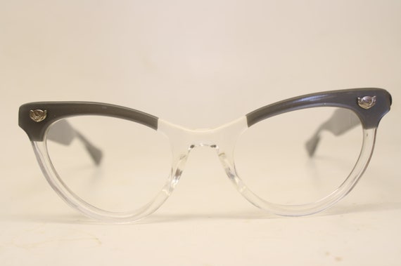Unused Gray Clear Lucite Vintage Cat eye glasses … - image 2