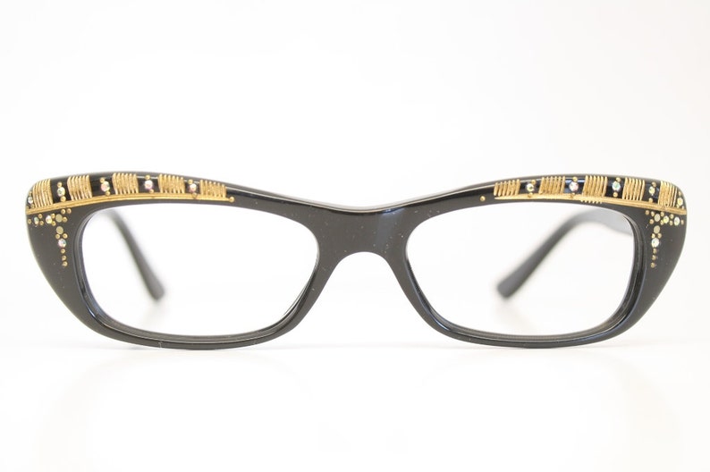 Black Rhinestone Cat Eye Glasses Vintage 1950s Eyewear Cateye Etsy