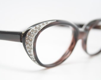 Marble rhinestone cat eye glasses vintage 1950s eyewear cateye frames