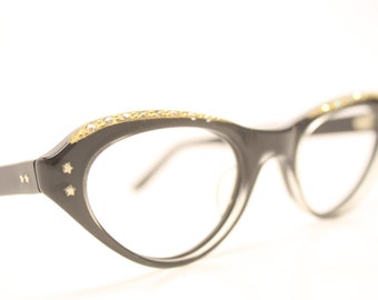 NOS Gray Rhinestone Cat Eye Glasses Cateye Eyeglasses NOS Vintage