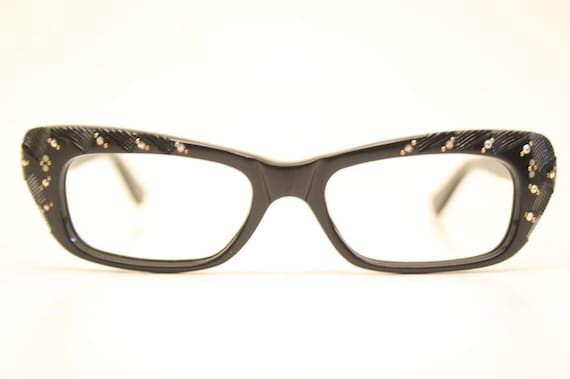 Small Unused Black Rhinestone Cat Eye Glasses New… - image 2