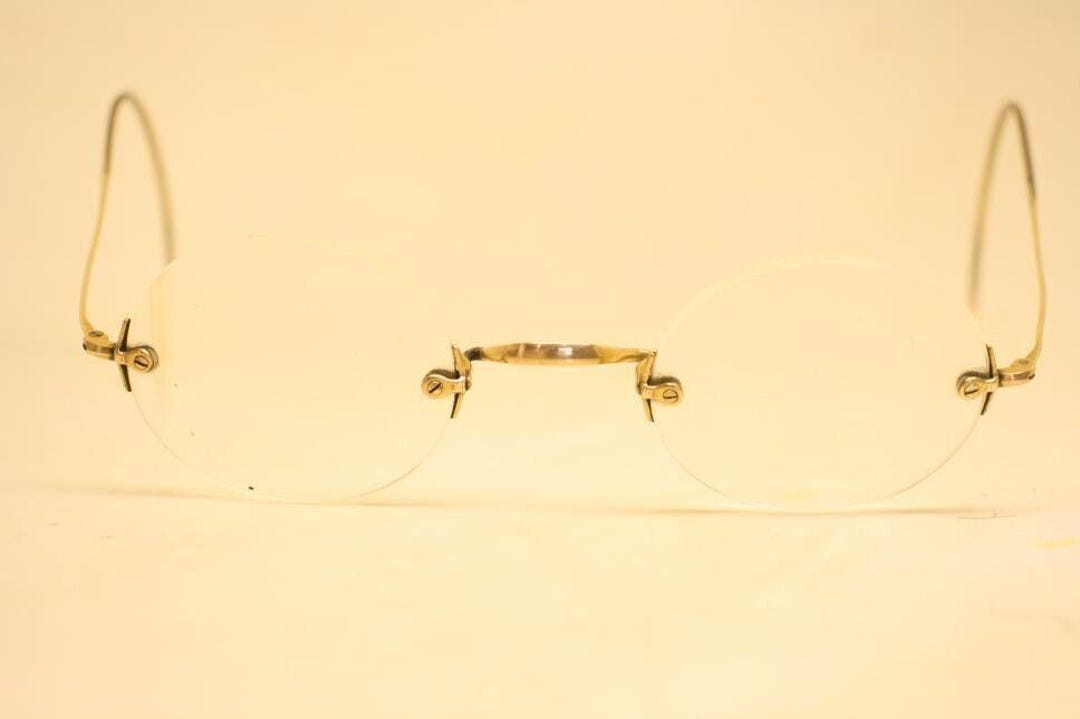 Antique Eyeglasses Saddle Bridge Rimless Glasses 41X35 Frames Vintage antique-eyeglasses-saddle-bridge-rimless-glasses-41x35-frames-vintage