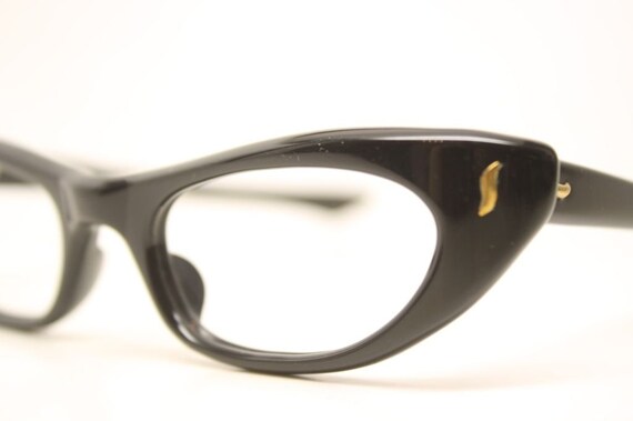 Small Black Vintage 50s Eyeglasses Unused Cat Eye… - image 3