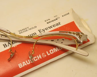 B&L Vintage Unused Navette Gold Cat Eye Glasses Balgrip Tension  frames