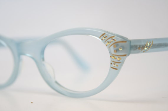 Blue Rhinestone cat eye glasses vintage cateye fr… - image 3