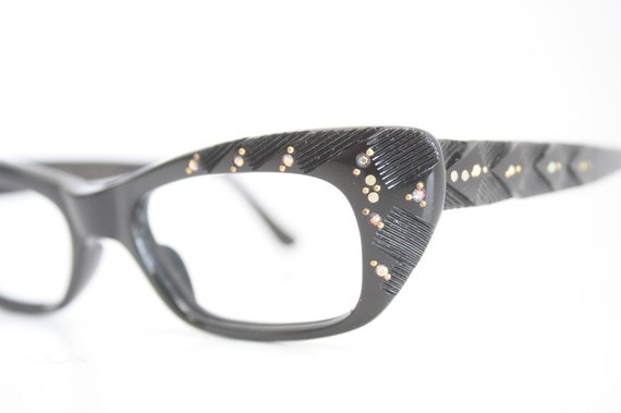 Unused Black Rhinestone cat eye glasses vintage c… - image 3