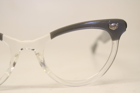 Unused Gray Clear Lucite Vintage Cat eye glasses … - image 3