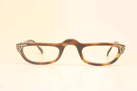 Vintage Cat Eye Glasses Brown Small 1960s Glasses… - image 1