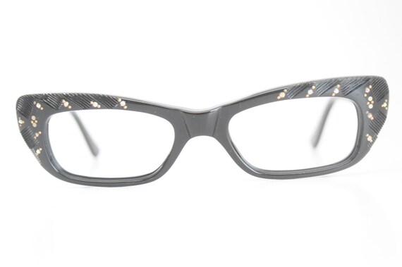 Unused Black Rhinestone cat eye glasses vintage c… - image 2