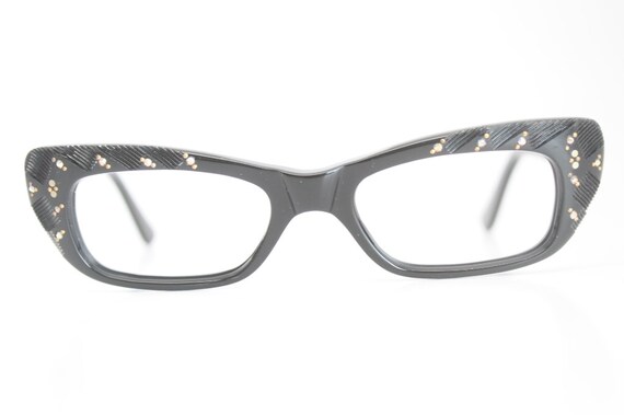 Unused Black Rhinestone cat eye glasses vintage c… - image 2