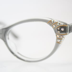 Unused Gray Rhinestone cat eye glasses vintage cateye eyeglasses frames
