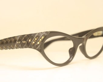 Unused Vintage Brown Rhinestone Cat Eye Glasses