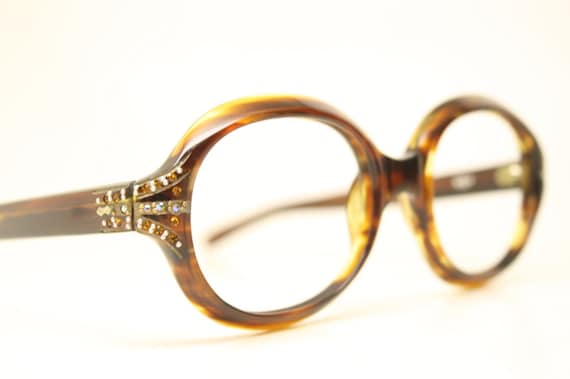 NOS Vintage Tortoise Rhinestone Oval 1960's Eyegla