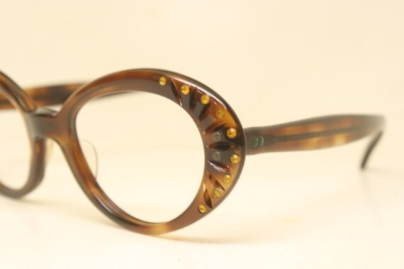 Oval Vintage Rhinestone cat eye glasses Tortoise … - image 3