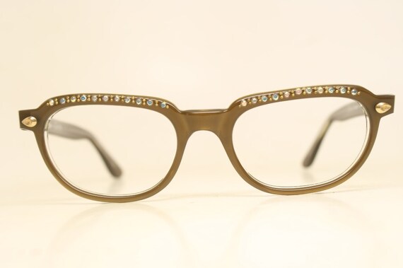 Brown Rhinestone cat eye eyeglasses  vintage cat … - image 2
