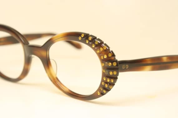 Oval Vintage cat eye glasses Tortoise 1960s glass… - image 1