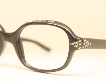 Unused Vintage Black Rhinestone Cat Eye Glasses