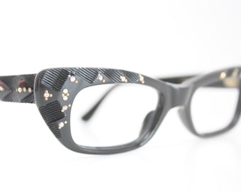 Unused Black Rhinestone cat eye glasses vintage cateye eyeglasses frames