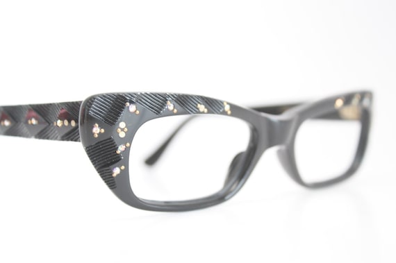 Unused Black Rhinestone cat eye glasses vintage c… - image 1