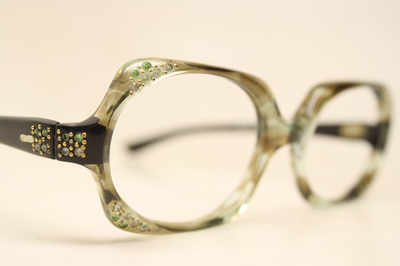 NOS Vintage Rhinestone Green 1960's Eyeglasses Cat