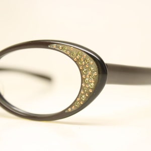 Pequeñas gafas vintage para los ojos de gato Brown Rhinestone marcos sin usar
