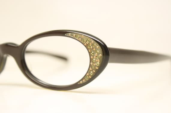 Small vintage cat eye glasses Brown Rhinestone un… - image 1