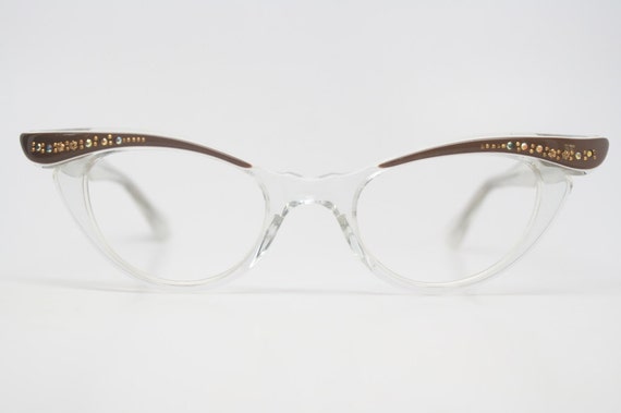 Mink Clear Rhinestone Cat Eye Glasses Unused Vint… - image 2