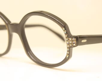 Unused Vintage Black Rhinestone Cat Eye Glasses