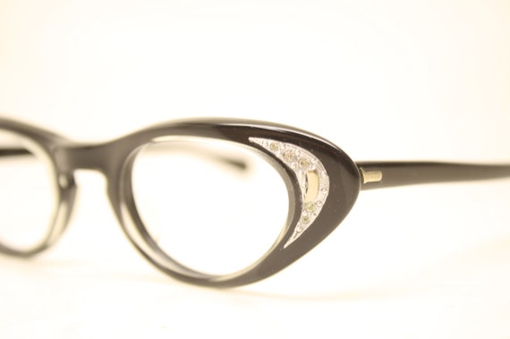 Cat Eye Glasses Small Unused Black vintage cateye… - image 1
