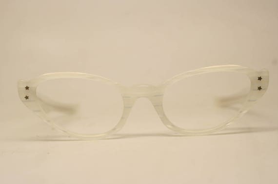 Vintage Eyewear White Stripe Small Cat Eye Glasse… - image 2