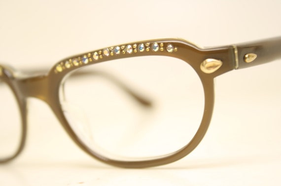 Brown Rhinestone cat eye eyeglasses  vintage cat … - image 3