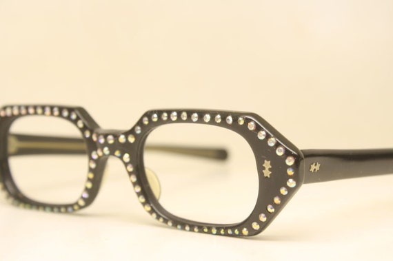 Vintage Glasses Unused Octagonal Rhinestone Cat E… - image 4