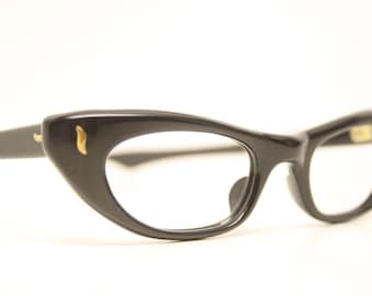 Small Black Vintage 50s Eyeglasses Unused Cat Eye Glasses