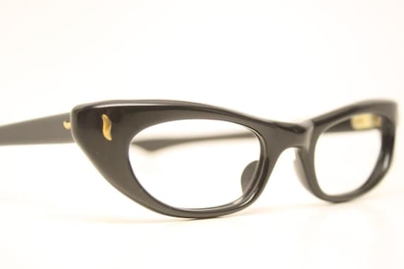 Small Black Vintage 50s Eyeglasses Unused Cat Eye… - image 1
