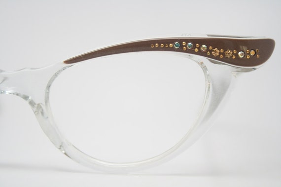 Mink Clear Rhinestone Cat Eye Glasses Unused Vint… - image 3