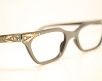 Gray rhinestone cat eye glasses vintage cateye frames