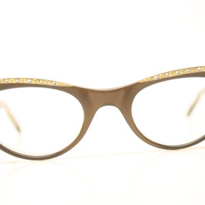 NOS Rhinestone Cat Eye Glasses Cateye Eyeglasses NOS Vintage Brown image 3