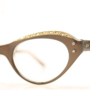 NOS Rhinestone Cat Eye Glasses Cateye Eyeglasses NOS Vintage Brown image 4