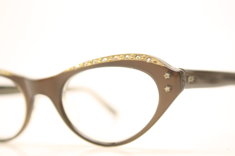 NOS Rhinestone Cat Eye Glasses Cateye Eyeglasses NOS Vintage Brown image 4