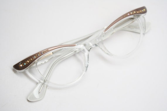 Mink Clear Rhinestone Cat Eye Glasses Unused Vint… - image 5
