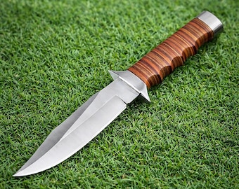 Cuchillo de caza forjado a mano a medida / Acero 440C, funda de cuero