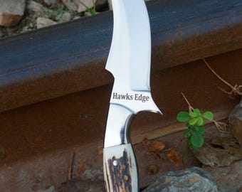Handmade D2 Steel Hunting Knife | Stag Antler Handle, Leather Sheath