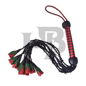 Handmade Leather Flower Flogger: Red Roses & Green Petals