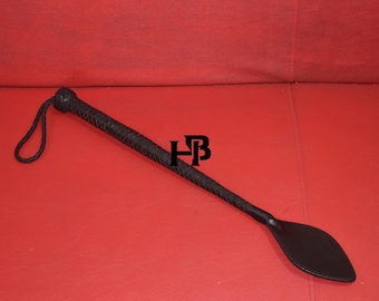 Handcrafted Black Leather Riding Crop – Equestrian Whip, 22 Inch