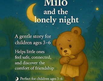 Milo and the lonely night, bedtime story for kids, printable PDF, illustrated storybook, emotion & friendship, sleep, calm book for children