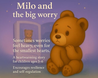 Milo and the big worry, bedtime storybook for kids, printable PDF, emotional awareness & anxiety book for children, digital download