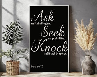 Christliche Wandkunst, Zitate aus Bibelversen, beliebte NIV-Pintables, Schriftgalerie, Drucke, Fragen Sie-Seek-Knock-Christian-Wall-Art-Matthew7-7