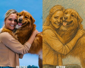Benutzerdefiniertes digitales Porträt mit einem handgefertigten Look von Foto | Personalisierte Kunst | Strichzeichnungen | Paar, Haustier, Familiengeschenk | Digitaler Download