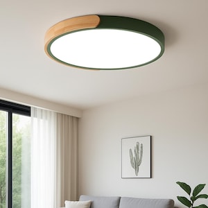 Nordic Wood LED Flush Mount Ceiling Light: Mid-Century Modern Drum Lampshade
